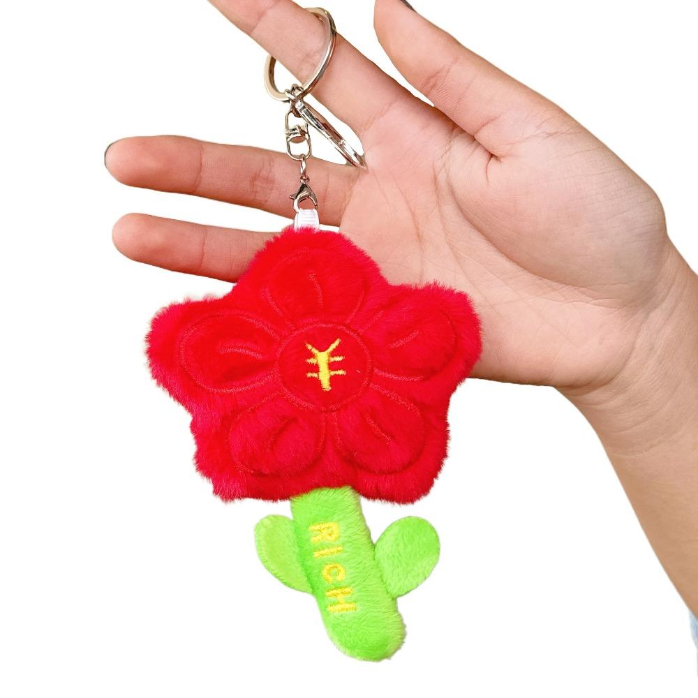 Bag Hanging Flower Keychain Charms Car Key Ring Portable Plush Flower Pendant Girl Gifts