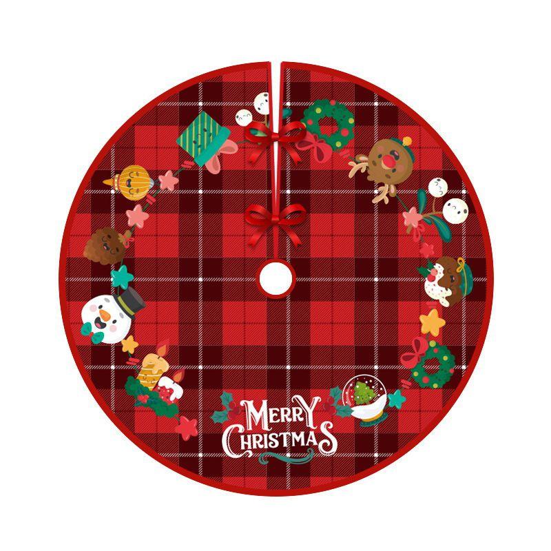 Saia de Árvore de Natal Xadrez Vermelho Festiva Com Design de Papai Noel e Alce Para Decoração Elegante de Feriado