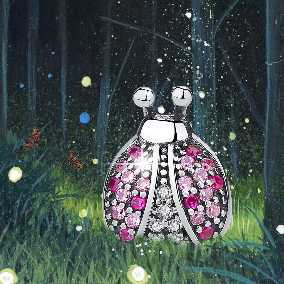 

100% стерлингового серебра 925 пробы, розовые хрустальные подвески, бусины, подходят для браслета, подвески для женщин, оригинальные ювелирные аксессуары