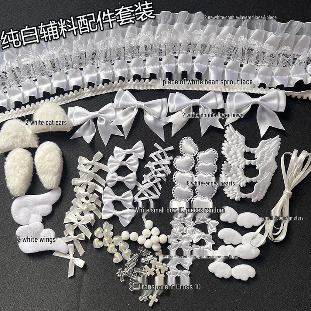 Sada na zdobení držáku na karty DIY s krajkovým lemováním Modrá stuha - Obsahuje skládací podpěrku, držák na odznáček s knoflíkem a materiály pro Ita tašku.