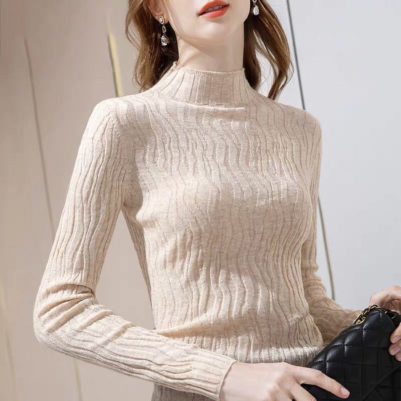 Autumn Winter Slim Fit Versatile Turtleneck Knit Base Layer Women's Design-oriented Lazy Style Top