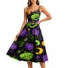 Women's Casual Round Neck Sleeveless Dress with Halloween Print for Party and Daily Wear