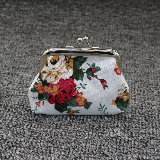 Blumen Canvas Kleine Münzbörse für Damen, Vintage Kiss-lock Kleingeldbörse, Mini Geldbörse für Kreditkarte, Lippenstift