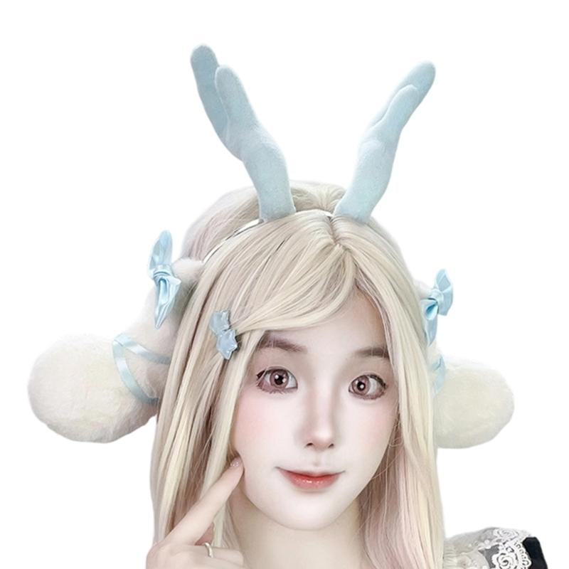 Plush Deer Ears Headbands With NonSlip Grip For Role Play And Halloween Activities белый