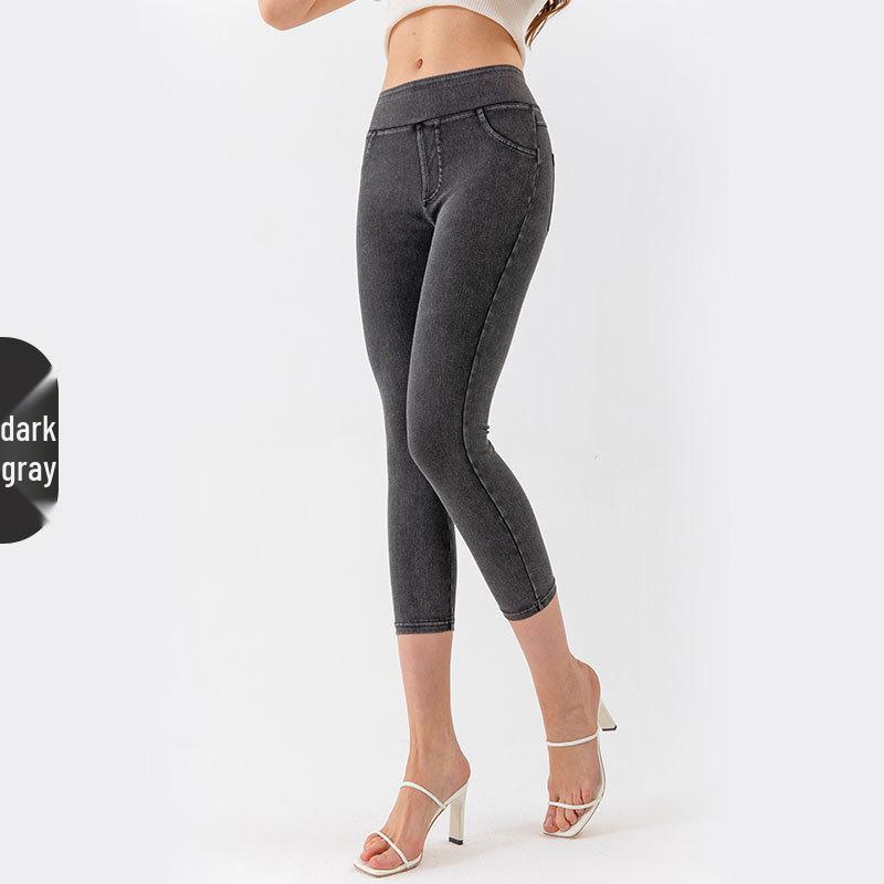 2025 Spring/Summer Women's High Waist Yoga Denim Capri Pants - Slimming, High Elastic, Tummy Control, Fitness Casual Wear.