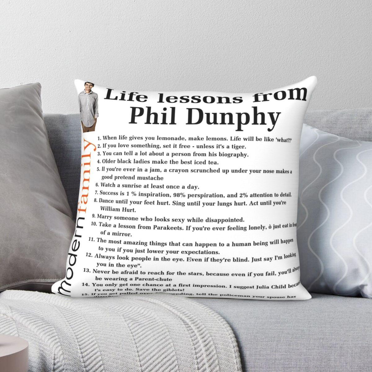 Exquisite Ornaments Unisex Life Lessons From Phil Dunphy Modern Family Pillowcase Polyester Linen Velvet Creative Zip Throw Pillow Case Sofa Seater Cover