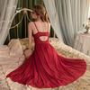 Women's Sheer Lingerie Low Cut Bow Mesh Sleep Dress with Robe Set