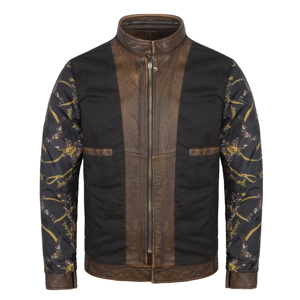 Vintage Genuine Leather Jacket Men Cowhide Yellow Brown Natural Cow Leather Jackets Man Leather Coat Autumn Clothing