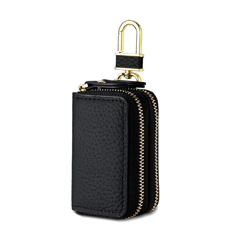 

Кожаный чехол для автомобильного ключа с двухслойным дизайном, сумка для ключей из коровьей кожи унисекс, брелок с медной фурнитурой чёрный