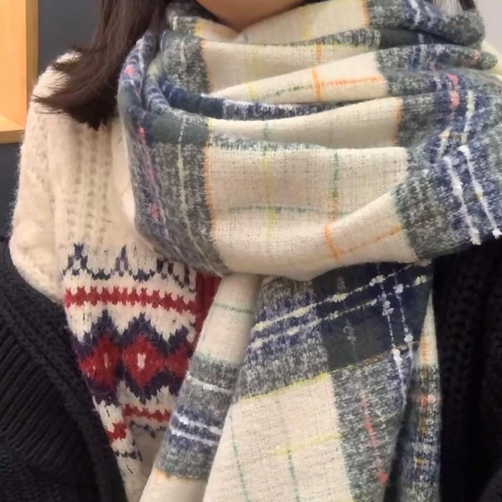 Tassel Retro Contrast Plaid Scarf Women's Niche Winter Korean Versatile Warm Scarf Student Imitation Cashmere Shawl