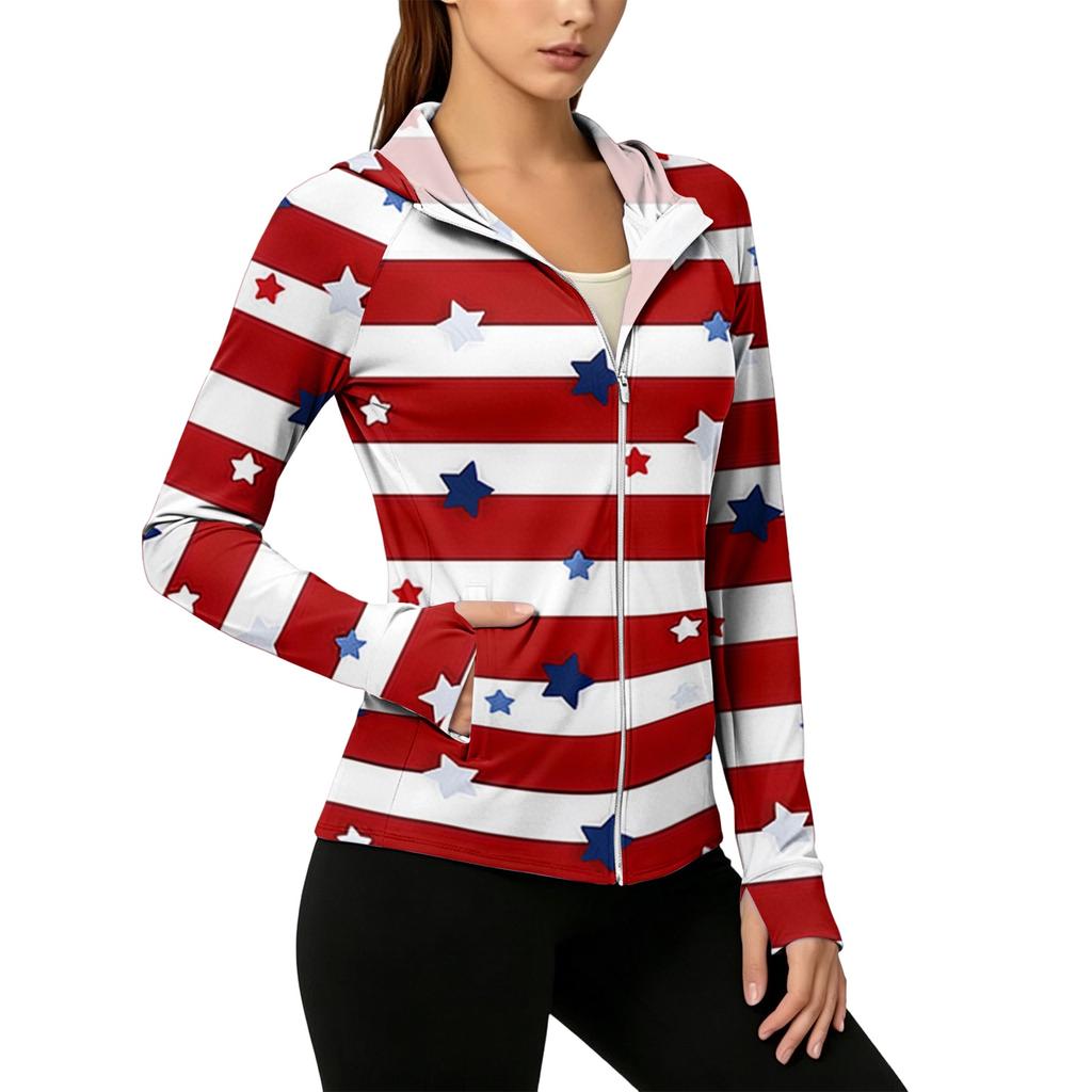 Women's Zip Up Hooded Long Sleeve Jacket with Festive Pattern & Pockets