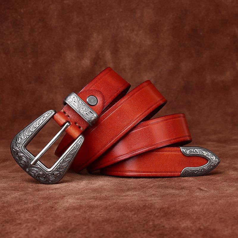 

Индивидуальный тренд, универсальный ретро-ремень из натуральной кожи для женщин, первый слой, повседневный ремень из коровьей кожи с пряжкой для женщин 115cm