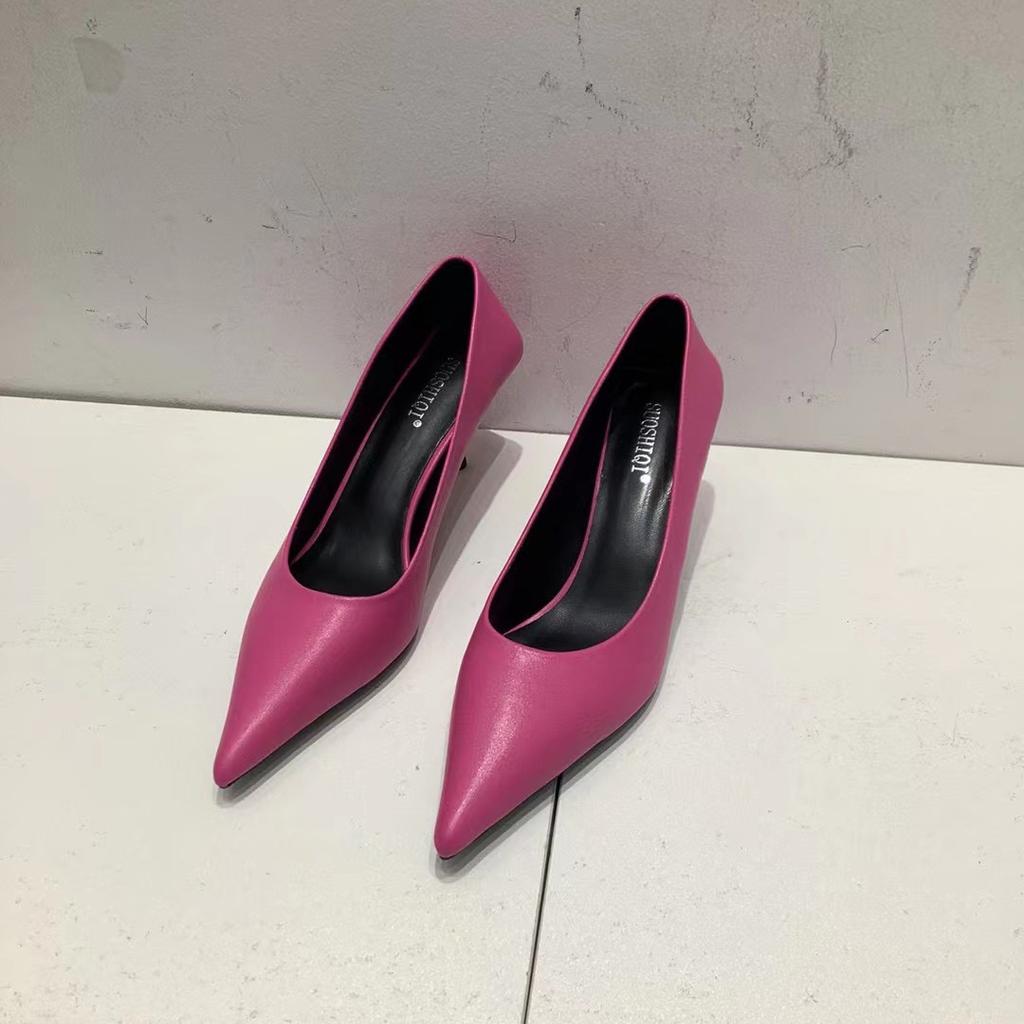 Fashion Pointed Toe Women Pumps 2024 New Arrivals Black/White/Khaki/Green/Pink Shallow Slip On Thin High Heels Pumps Office Shoes Woman