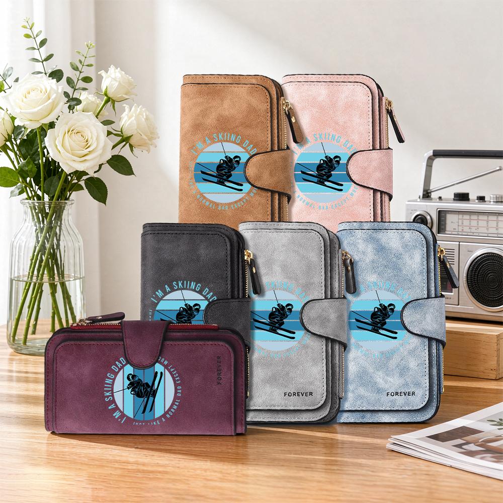 Stylish Skiing Dad Themed Long Wallet Soft Fashion Purse for Men Portable Daily Use Card Cash Holder