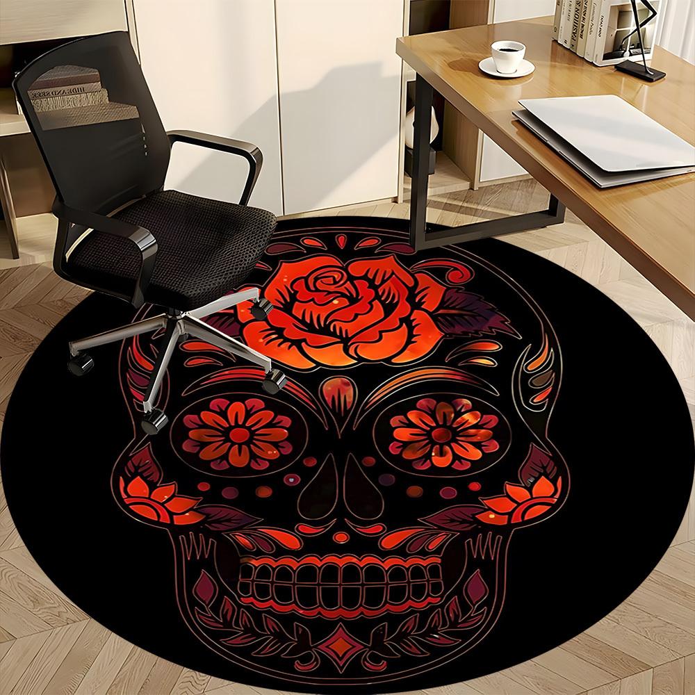 1pc Sugar Skull Design Chair Carpet for Office, Round Non Slip Durable Large Size Office Carpet, Suitable for Office