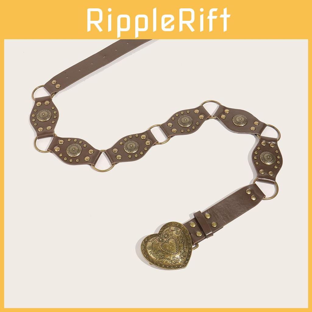 Bold Street Style Hollow Circle Pu Leather Belt With Antique Brass Buckle For Women