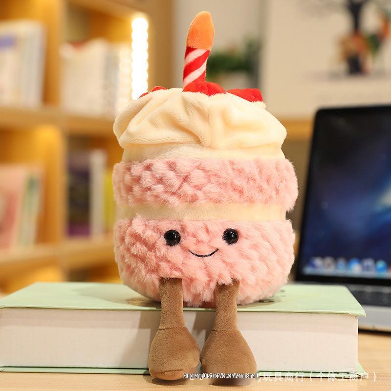 UK Rainbow Cherry Birthday Cake Plush Doll - Cute Creative Gift for Girls
