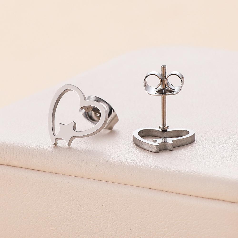 Stainless Steel Love Heart Star Stud Earrings For Women Girls Gold Color Sweet Fashion Ear Zircon Birthday Party Gift Wholesale