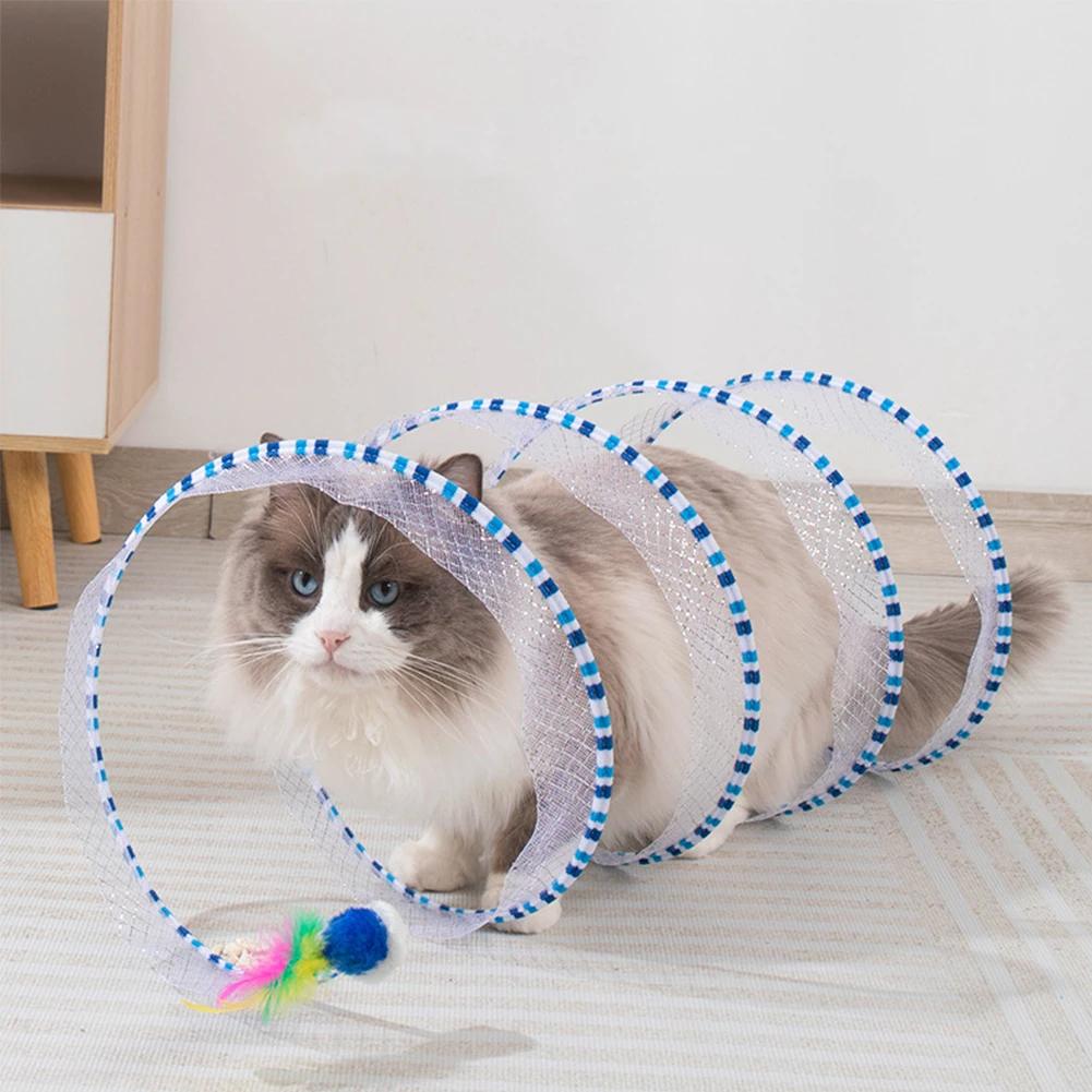 Folded Cat Tunnel S Type Cats Tunnel Spring Toy Mouse Tunnel with Balls and Crinkle Cat Outdoor Cat Toys for Kitten Interactive