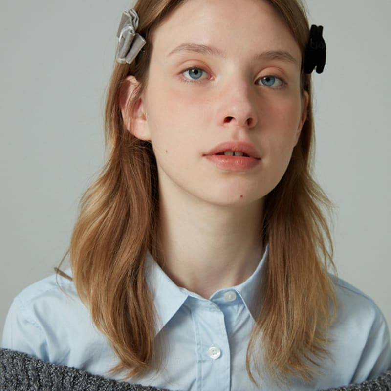 SOCKS APPEAL Velvet Ribbon Pearl Hair Pin Grey