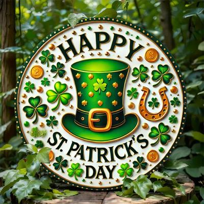 Happy St en bois 1 pièce. Panneau gravé en aluminium pour la Saint-Patrick - Décoration extérieure pour porte, mur, maison, chambre, ferme, rue, magasin, garage, bar, jardin, café