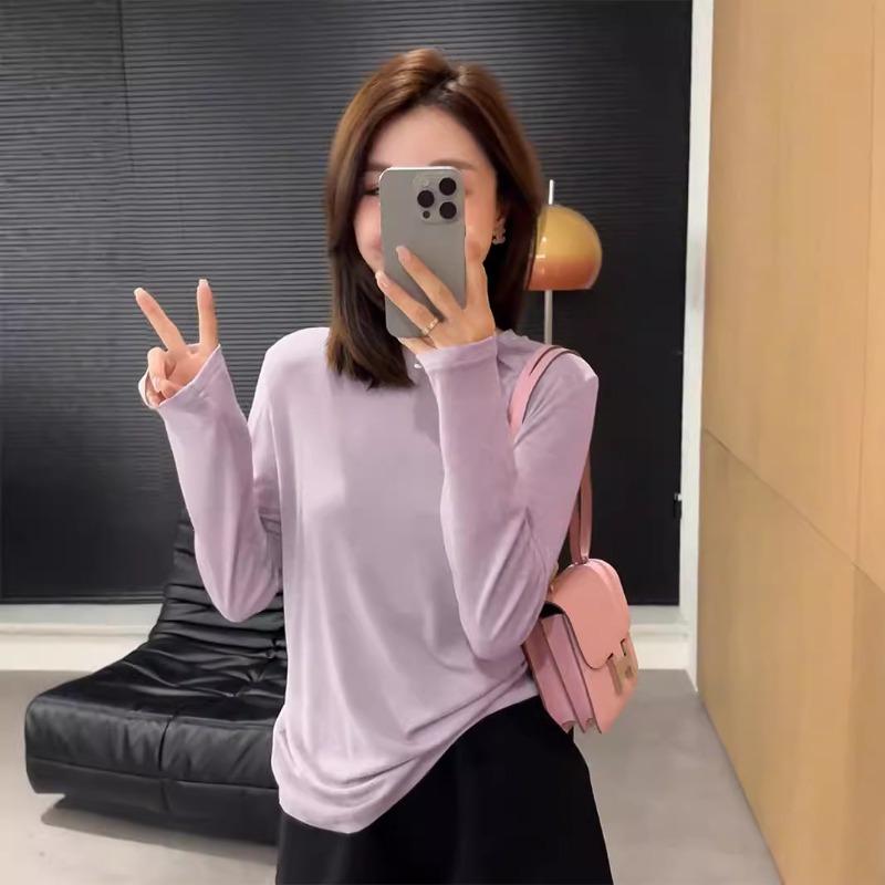 Early spring thin slightly transparent drape loose and thin simple casual lazy long-sleeved bottoming shirt women's versatile blouse