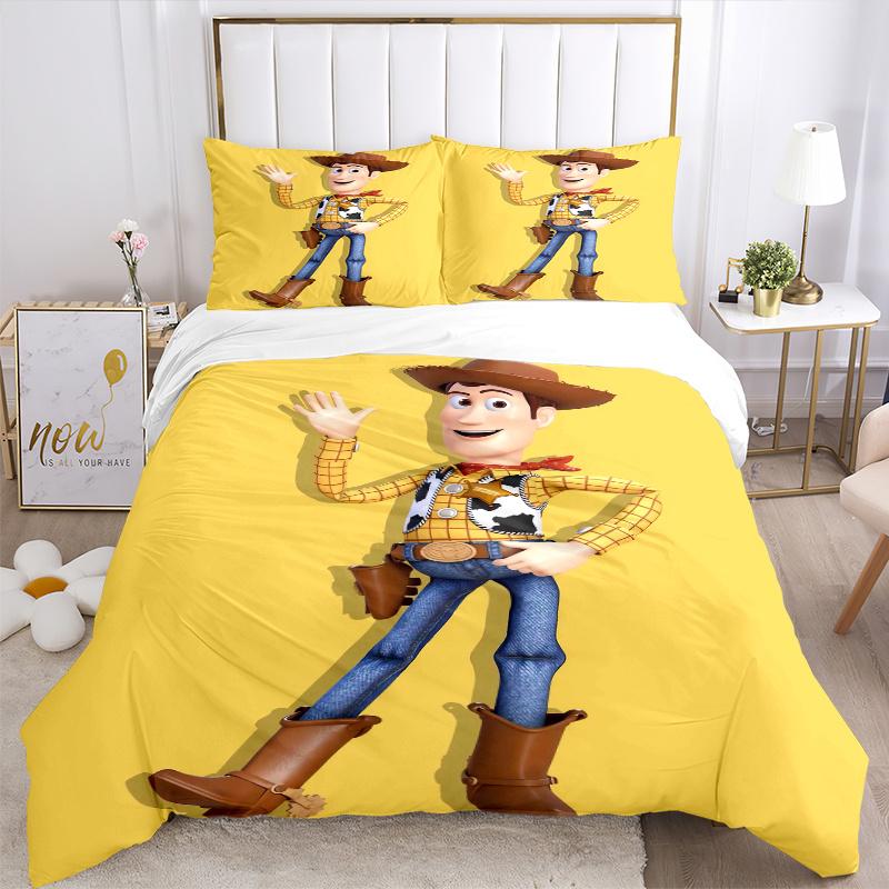 3pcs Yellow Woody Toy Story Bedding Set - 1 Soft Quilt Cover + 2 Pillowcases, Machine Washable - Suitable for All Seasons, Perfect Gift for Famil