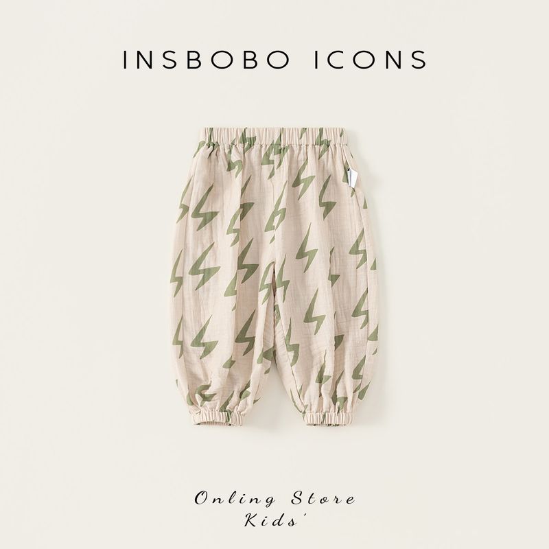 Insbobo Boys Pants 2026 Summer Style Mosquito-Proof Pants for Boys, Fashionable Early Summer Outfits for Kids, Trendy Baby Summer Wear Bottom Print Lightning 120