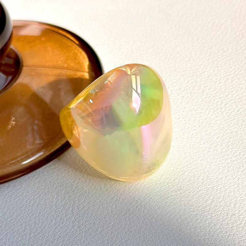 Sweet Korean Resin Shiny Glossy Geometric Gradient Colorful Wide Large Finger Ring Women's Chunky Joint Ring Personality Jewelry