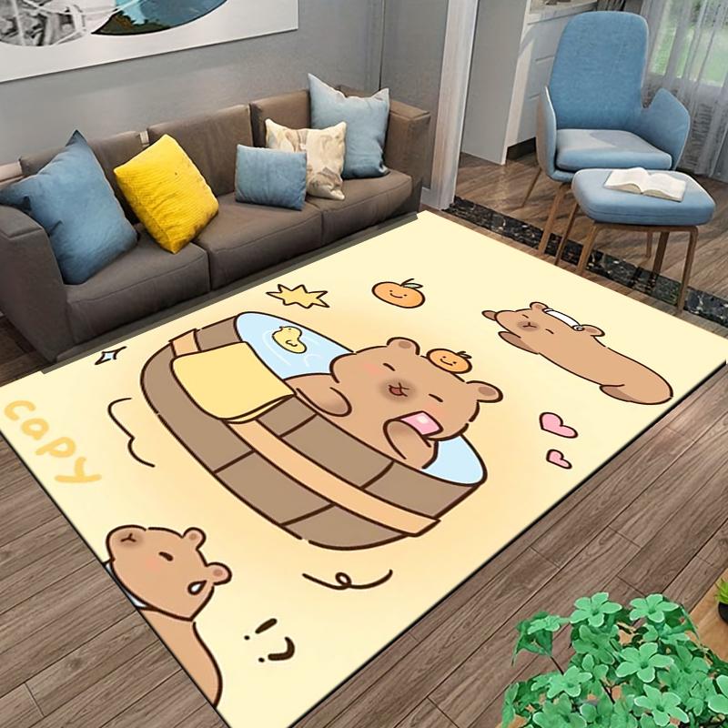 Cute Cartoon Capybara Pattern Carpet with Bath Tub and Warm Colors Suitable for Use As an Anti-slip for Living Room Bedroom Sofas