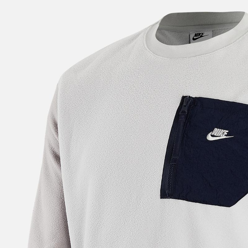 Nike Logo Print Chest Pocket Crew Neck Pullover Sweatshirt Men Sweatshirt Grey FD2376-025