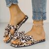 Ladies Flat Bottom Bow Leopard Print Beach Slippers Summer New Resort Sandals