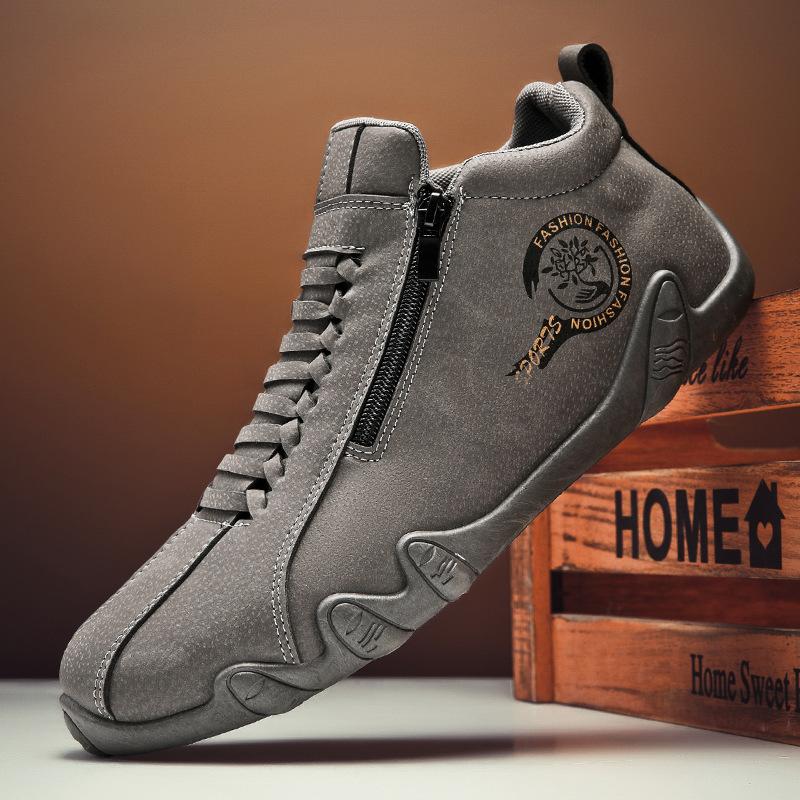 Fashion Men Comfort Casual Sneakers Man Winter New Fashion Leather Casual Shoes Men High-top Slip-on Zipper Running Shoes Anti-slip Shoe