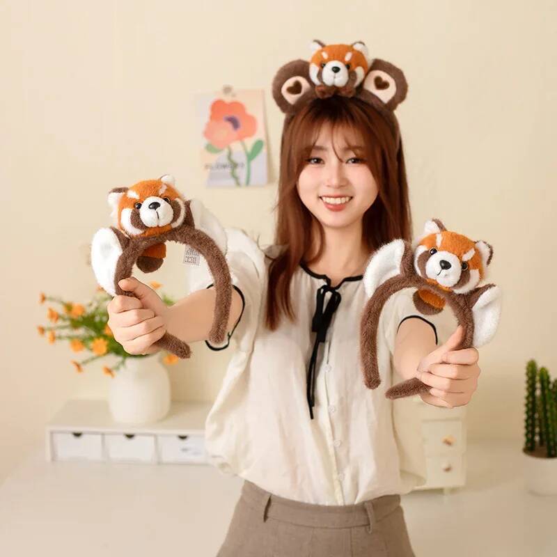 Cute Funny Raccoon Hair Accessories Women Students Washing Face Hairband Little Red Panda Ears Headbands Plush Cartoon Hair Drop