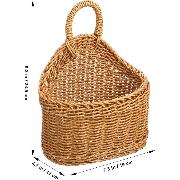 DOITOOL Hanging Wicker Baskets: 2Pcs Woven Plastic Storage Basket, Wicker Hanging Storage Bins, Seagrass Wall Basket for Home Wedding Decorations -