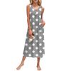 Damen Sommerkleid mit Punktemuster, ärmellos, Knopfleiste, lässig, locker, lang, Strandkleid