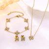 Trendy High-End Zircon Titanium Four-Leaf Clover Jewelry Set: Necklace, Bracelet, Earrings for Women