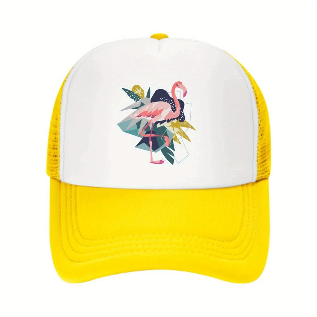 Flamingo Abstract Geometric Print Trucker Hat Unisex Polyester Adjustable Sun Cap for Casual Outdoor Wear