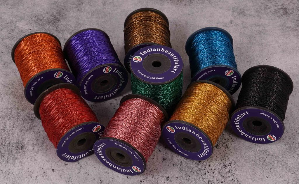 IBA Indianbeautifulart Lurex  Dori  Thread Embroidery  Dori  1mm Metallic  Multicolor  Cord 150 Meter Spool Pack Of 9 Metallic Tinsel Cord