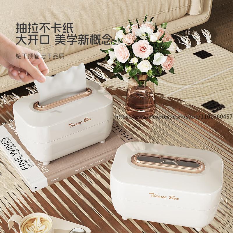 Luxury Style Spring-Activated Tissue Box Plastic Storage Case for Disposable Face Towels for Home Living Room Bathroom Office