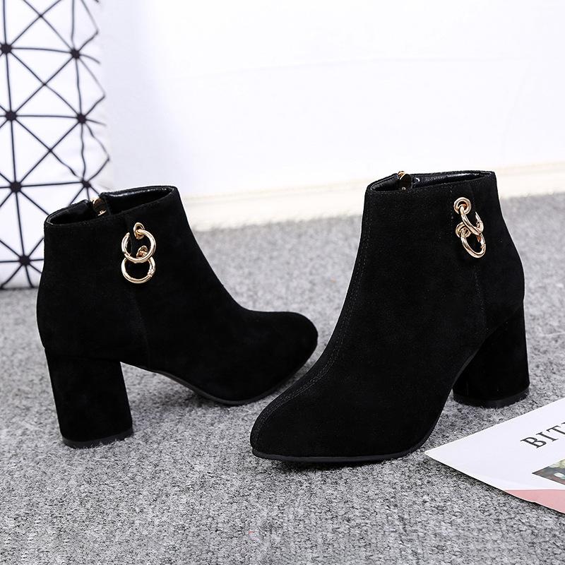 Winter Coarse Heeled Women New Short Boot Retro Plush Warm Shoes Fashion Zipper Ankle Boots Comfort High Heels Women Shoe Botas