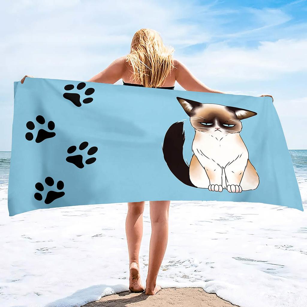 Cute Cat Beach Towel Absorbent Oversized Quick Dry Sand Free Lightweight Bath Towel Microfiber Summer Pool Towel for Kids Adults