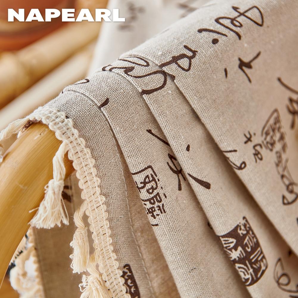 1PC NAPEARL Artistic Chinese Calligraphy Pattern Tassel Decoration Semi Blackout Curtain for Windows Balcony Bedroom and Living Room Home Decor