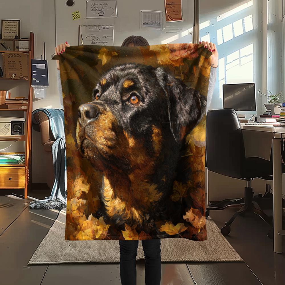 Rottweiler und Blätter, Muster Flanelldecke, Hohe Qualität, Bequem für alle Jahreszeiten, Heimdekoration, Wärme und Komfort, Perfekt für Geschenke.