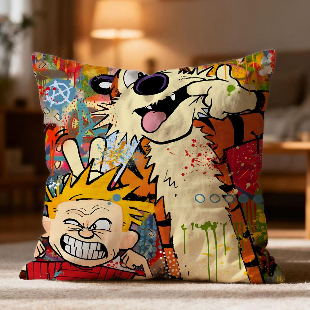 Hot CCalvin and Hobbeses Cushion Cover Soft Washable Pillow Case Multi-Scene for Couch Bed Travel Office Use