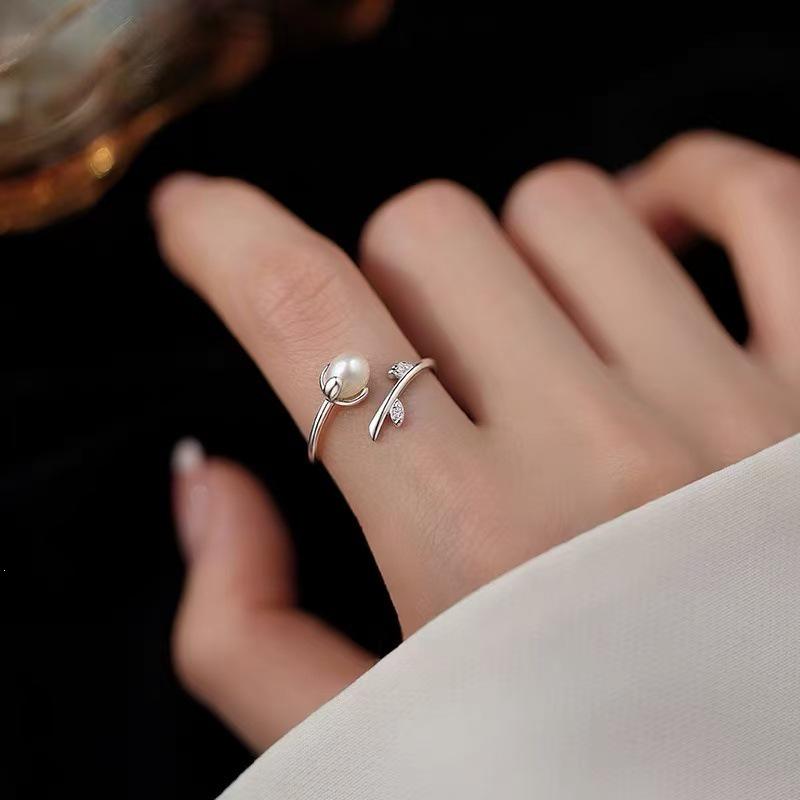 925 Sterling Silver Natural Pearl Women's Open Ring - Light Luxury High-End Design