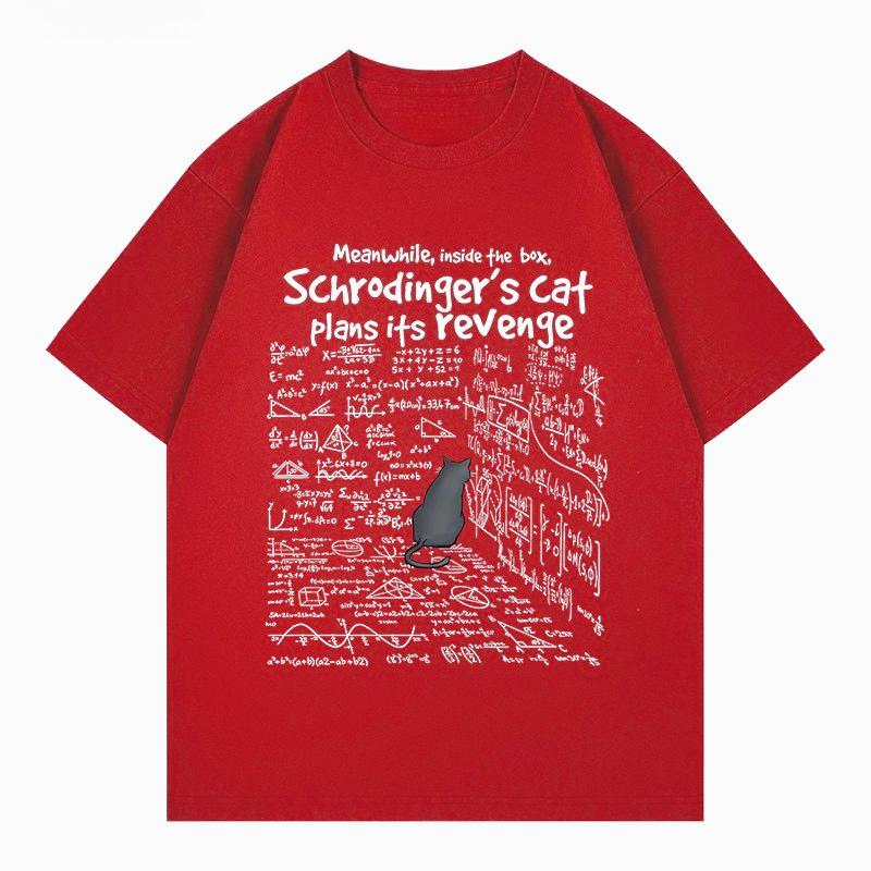 

2025 New Trendy Schrodinger s Cat Fun Print T-shirt Cotton Loose Short-sleeved Men s and Women s Fashionable Top Streetwear 4XL