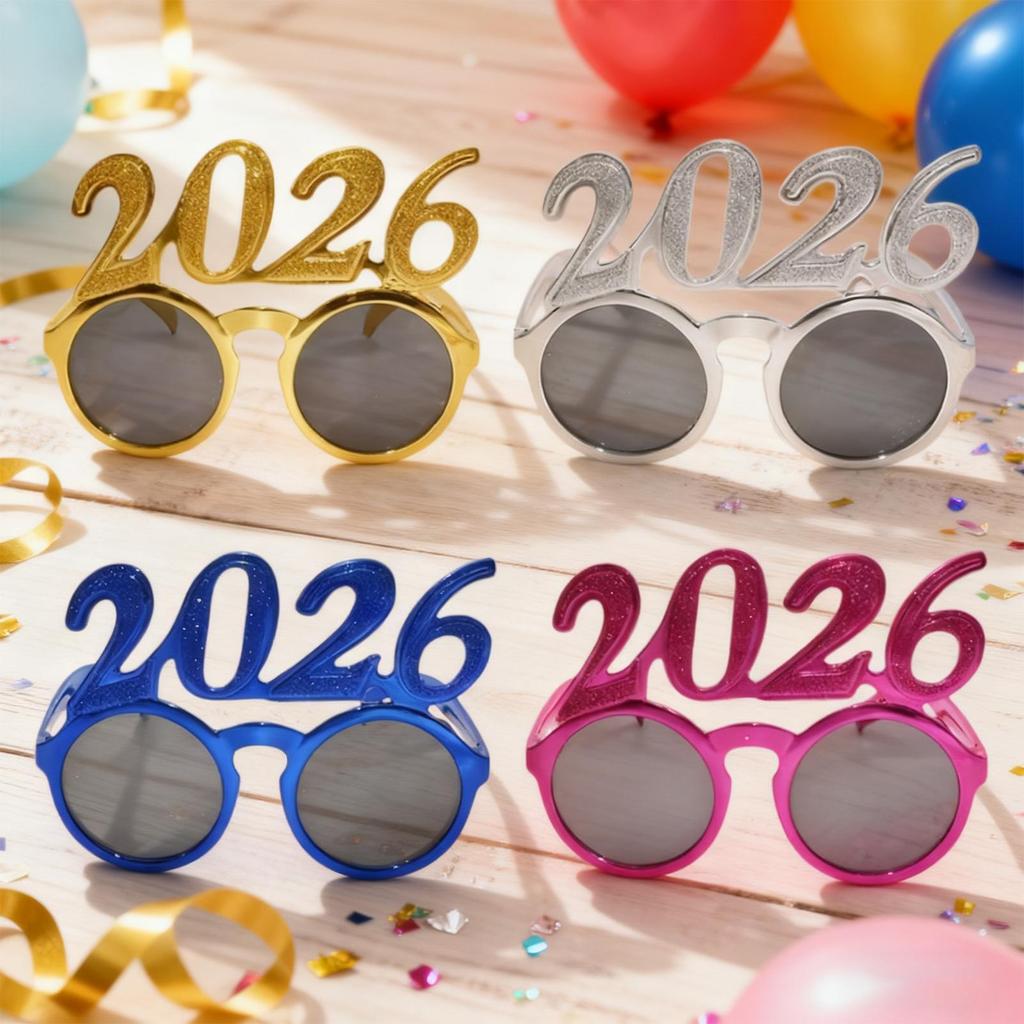 2026 Xmas Party Decoration Funny Glasses Number Eyeglasses 2026 Happy New Year Glasses Glitter Sunglasses Cosplay Prop
