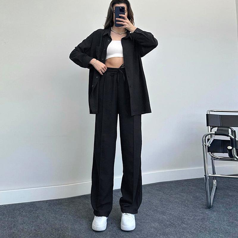 Women's Loose Long Sleeved Shirt, Spring and Autumn Pants, Women's Two-piece Set