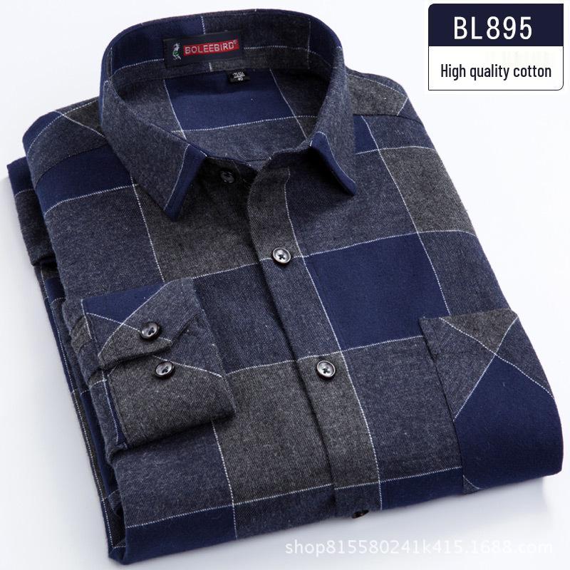 Herrskjorta i ren bomull med rutmönster, lång ärm - Stor storlek